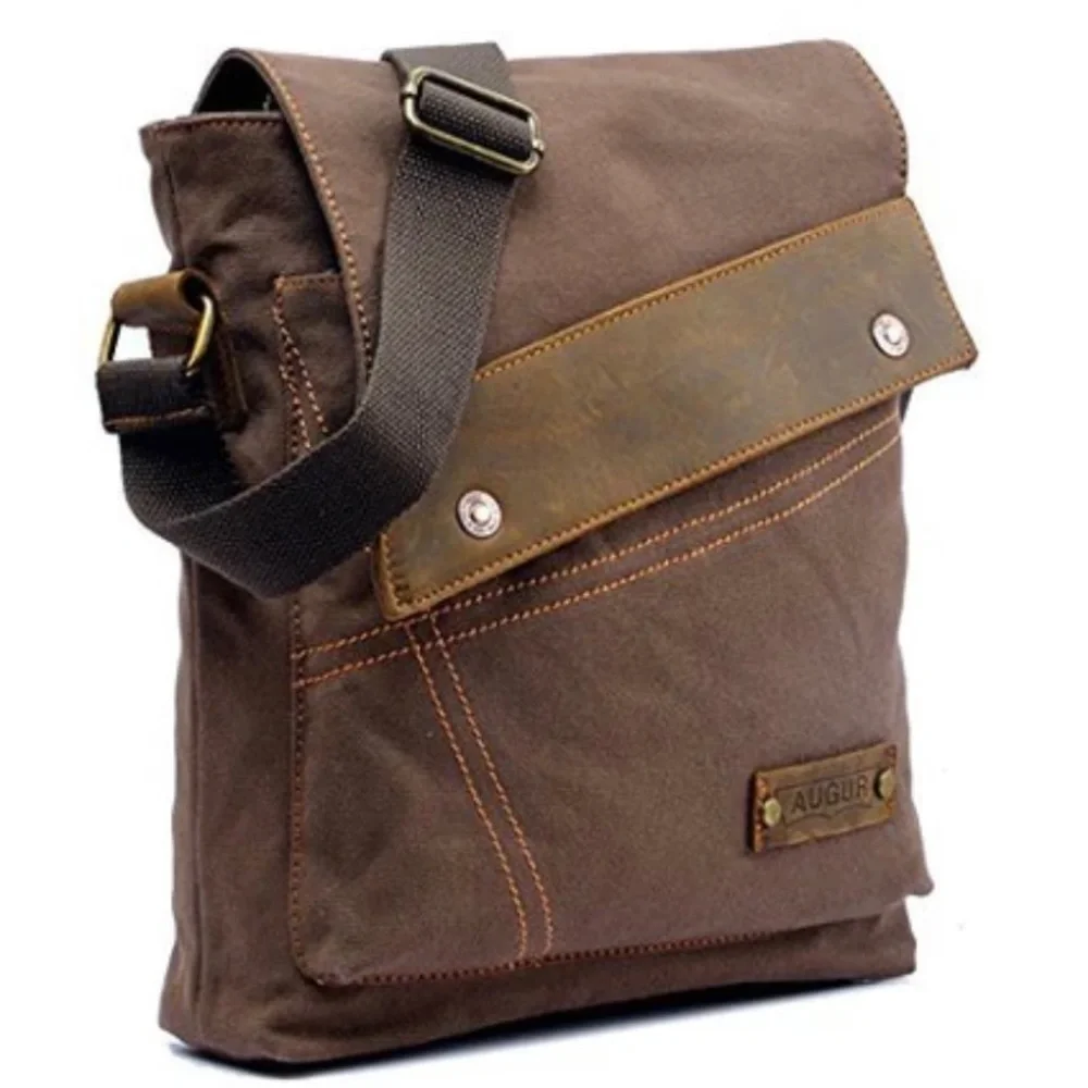 Augur Unisex Canvas & Leather Vintage Army Style Messenger Crossbody Bag